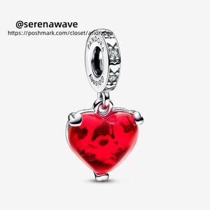 Pandora Disney Mickey & Minnie Mouse Kiss Red Murano Glass Dangle Charm